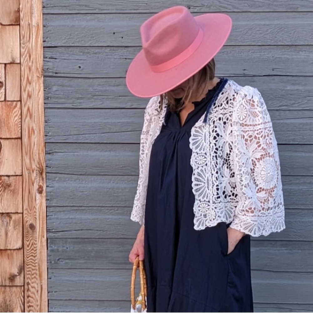 Vintage Upcycled Lace Cropped Jacket with Puff Sleeves and Silk Velvet Trim